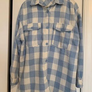 Ardene Light Blue and Cream Plaid Shirt Jacket BNWOT SZ SMALL